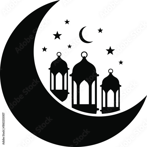 Elegant Lanterns Against a Moonlit Night Sky Design