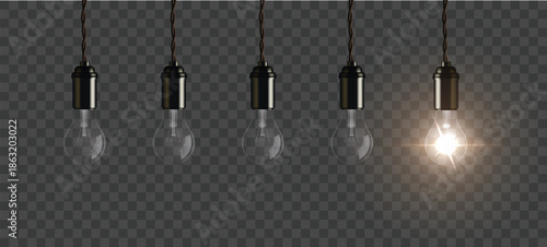 Industrial style hanging glass lamps with spiral glowing wires vector