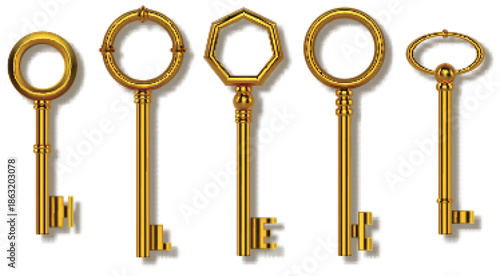 Medieval style gold keys with intricate decorative handle designs vector