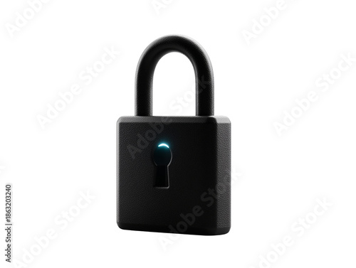 Volumetric 3D padlock isolated on transparent background for cybersecurity