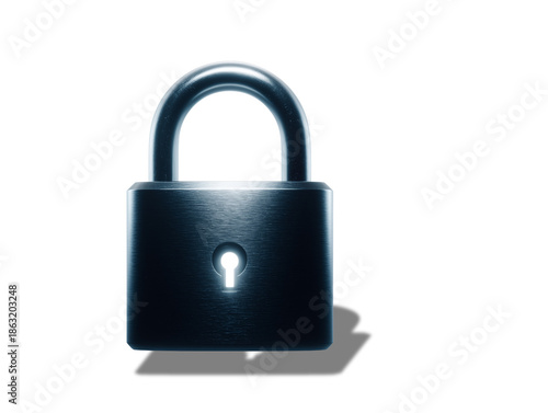 Volumetric 3D padlock isolated on transparent background for cybersecurity