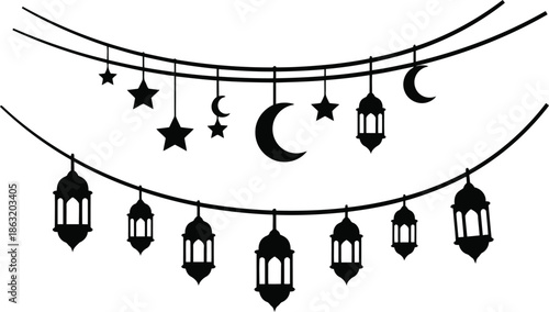 Elegant Black Lanterns and Stars Decorative Vector Design