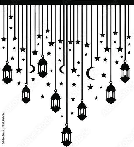 Elegant Black Lanterns and Stars Design for Ramadan Decor