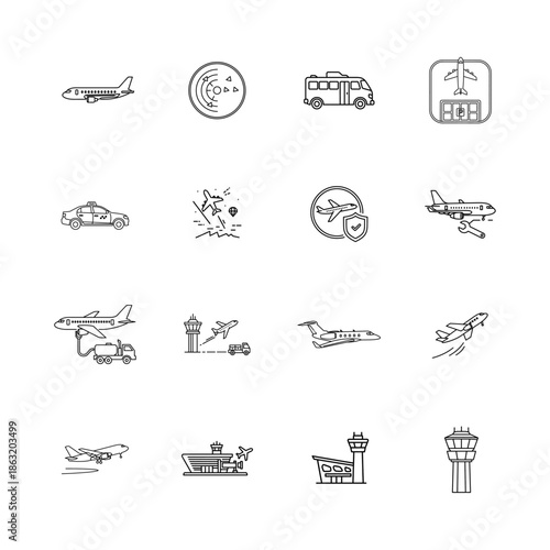 Aviation & Airport Icons Set for Airlines, Travel, and Airport Operations