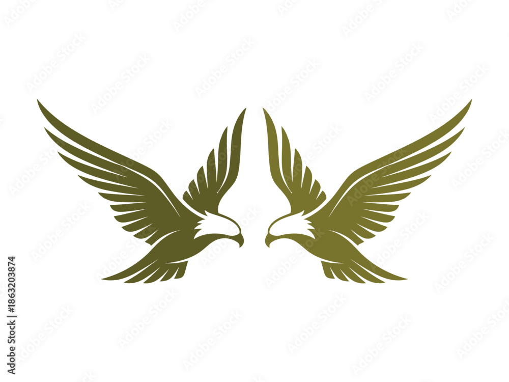 Obraz premium Stylized depiction of an eagle with spread wings in olive green