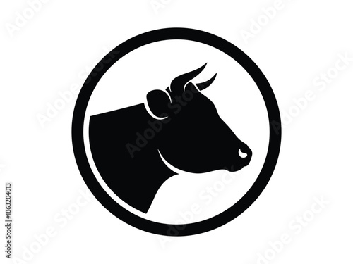 Black silhouette of a bull s head within a simple circular frame