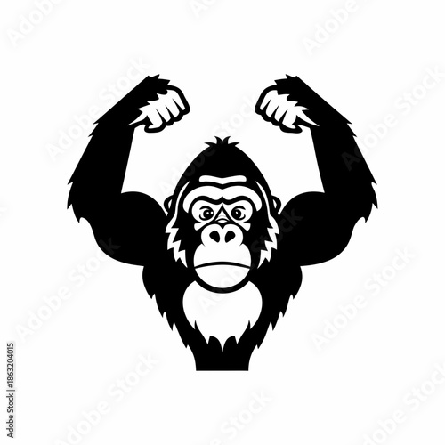 gorilla icon silhouette in flat style for wildlife and jungle design