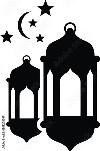 Elegant Lanterns Silhouette with Stars and Moon for Decor