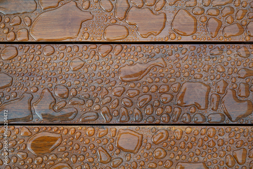 Macro detail of water droplets on wood