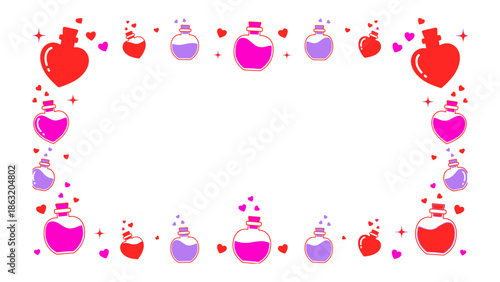 Valentine's Potion of Love Border: A romantic border with potion bottles and hearts, perfect for conveying themes of love, affection, and celebration.
