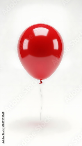 Vibrant red helium balloon gracefully floating, minimalist studio environment, pure white backdrop