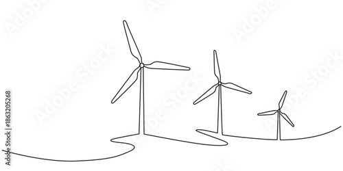 Animated self drawing of  Continuous one line drawing of wind turbines eco energy. simple wind turbines outline vector illustration, Wind mill, wind generator energy, single continuous line art