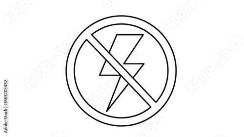 A simple black and white illustration of a crossed out lightning bolt inside a circle