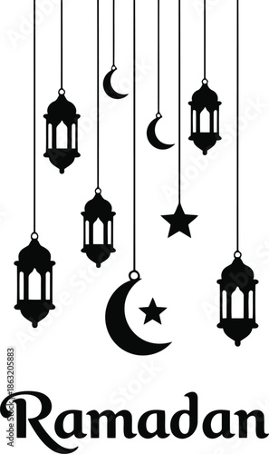 Elegant Ramadan Lanterns and Moon Decorative Design