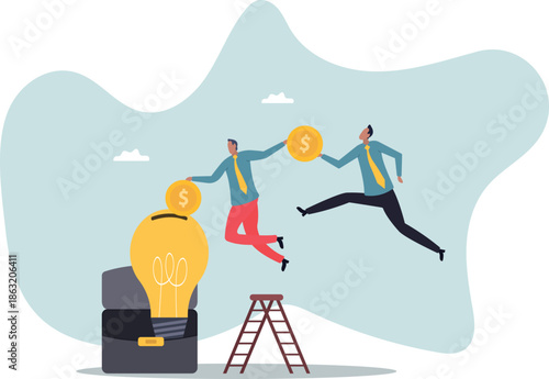 Fundraising idea, funding new innovative project, donation, investing or VC venture capital to support startup idea.about a man and his life.