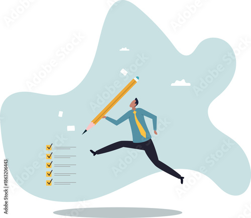 Complete task get work done, accomplish work or finish checklist,about a man and his life.