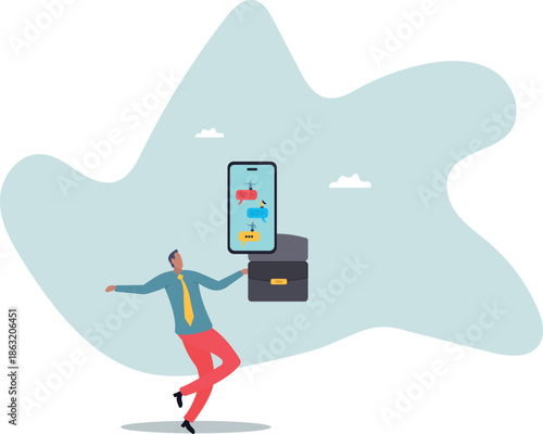 Chat Mobile application for business, teamwork using technology to communicate or collaborate in work.about a man and his life.