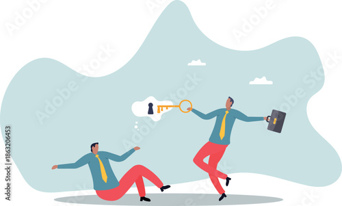 Business support or help to solve problem, clear and unblock work obstacle or key to unlock business idea.about a man and his life.