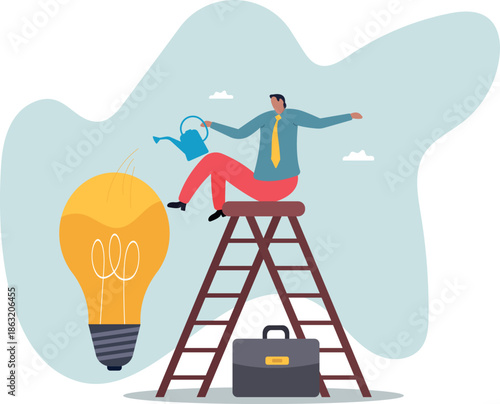 Idea development, creativity genius or knowledge to think about new business idea,about a man and his life.