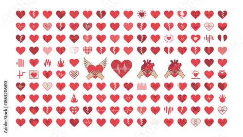 Red Heart Collection: A vast array of red hearts in various shapes and forms, embodying love, affection, and emotional complexity.