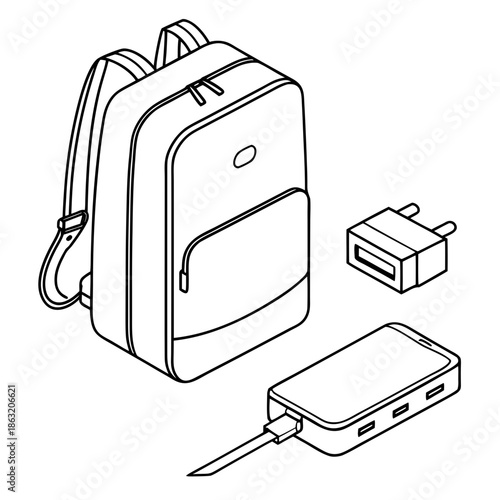 Travel and Daily Accessories Set with Backpack and Power Adapter