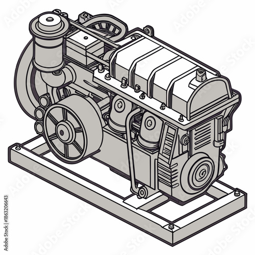 Diesel Generator Engine Mechanical Components Illustration