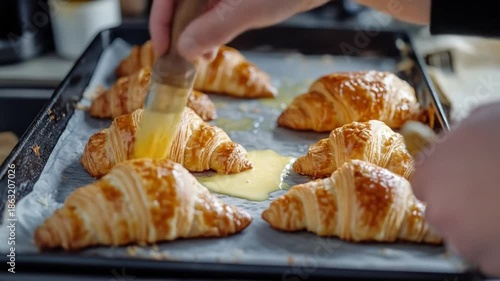 Wallpaper Mural Freshly baked croissants glazed with butter on baking sheet Torontodigital.ca