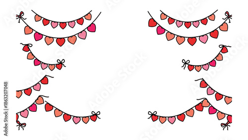 Festive Heart Garlands: Charming garlands of heart-shaped banners cascade gracefully, perfect for celebrations and adding a touch of romance to any event.