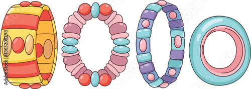 Colorful Bracelet Illustration Set Featuring Beaded and Glossy Designs for Fashion, Jewelry, and Accessory Design Themes