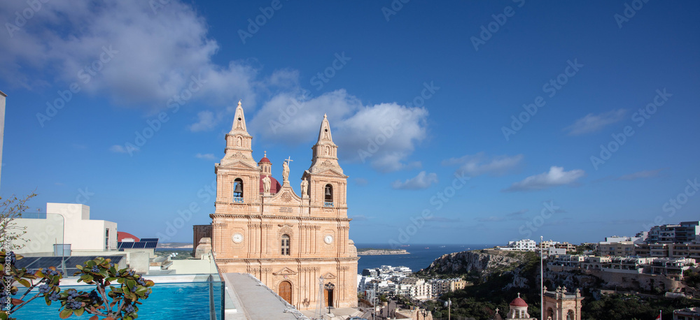 Obraz premium Looking from the Church at Mellieha Malta