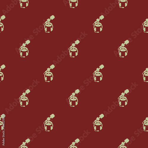 Podcast microphone and headphones seamless pattern isolated on color background