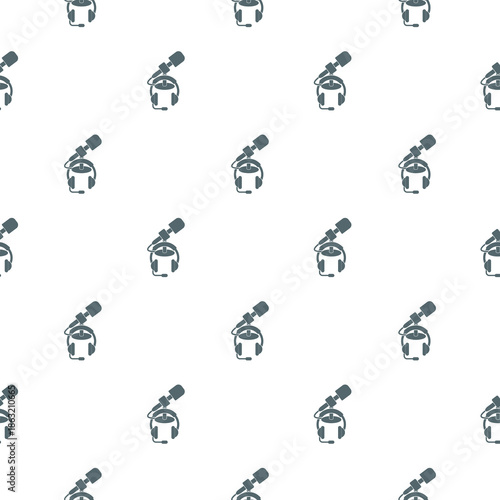 Podcast microphone and headphones seamless pattern isolated on white background