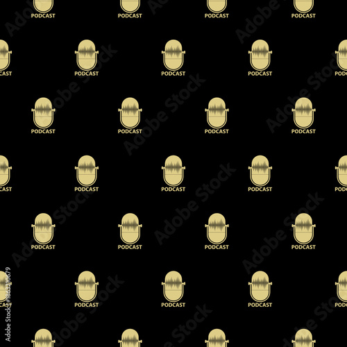 Podcast seamless pattern isolated on black background