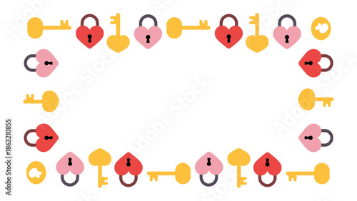 Valentine's Frame: A charming border design featuring heart-shaped locks and keys arranged to create a romantic and secure frame.