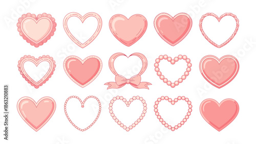 Assortment of Heart Embellishments: A collection of various heart shaped elements, each crafted with unique textures and embellishments. The varying styles convey expressions of love and romance