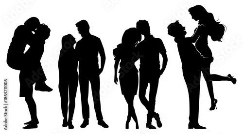 Romantic silhouettes of couples in various poses