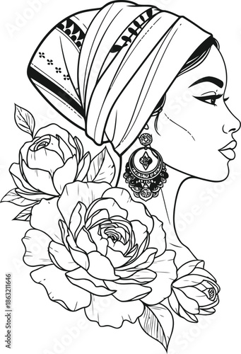 Elegant woman with floral accent