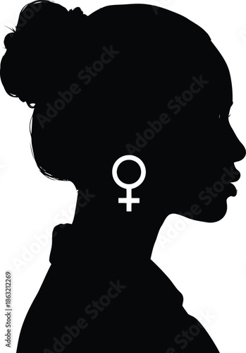 Silhouette of a woman with feminist symbols