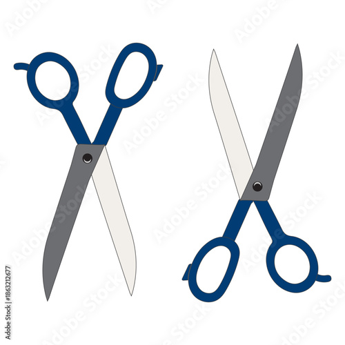 Flat illustration of colorful scissors isolated on white background. Simple and clean design suitable for craft, sewing, office, school, stationery, and cutting tool concepts.