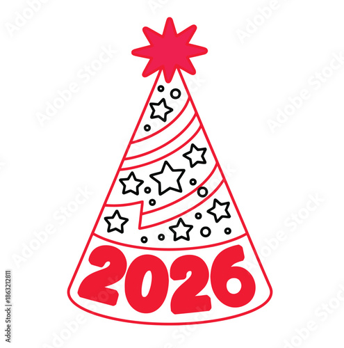 Celebration of New Year 2026 with festive party hat illustration