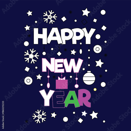 Celebration of Happy New Year with Festive Decorations and Bright Colors