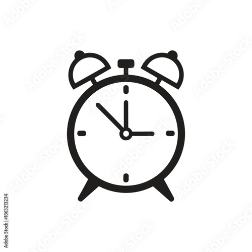 Black alarm clock icon on white background
