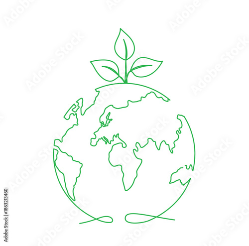 Earth with Sprouting Leaves Symbolizing Environmental Conservation from a Global Perspective