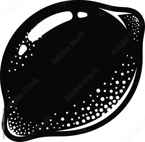 Minimalist Black Lemon Silhouette Icon with Textured Peel and Highlights, Stylized Fresh Citrus Fruit Graphic for Organic Branding and Modern Logo Design on Transparent Background, AI Generative
