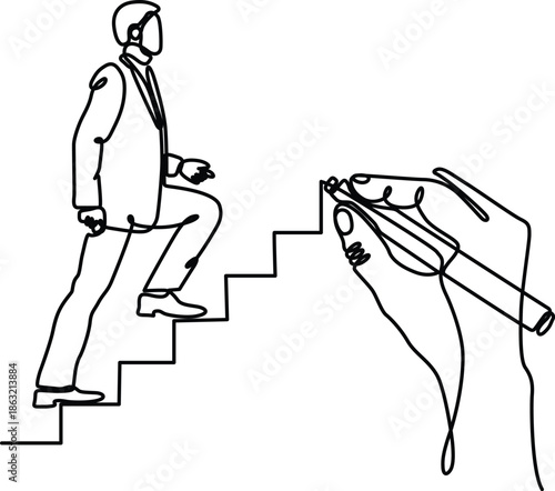 Businessman climbing stairs with handshake Vector