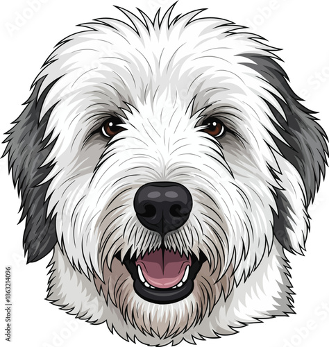 Old English Sheepdog cute smiling face closeup headshot portrait