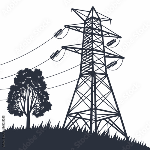 Industrial High Voltage Power Tower Icon Vector Illustration