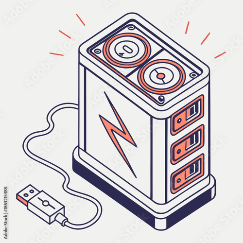 Power Bank Abstract Icon for Energy Storage and Mobile Charging Concept