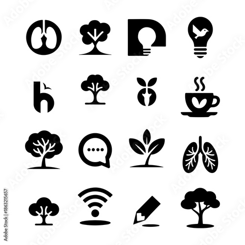 Ecology icons set isolated on transparent background