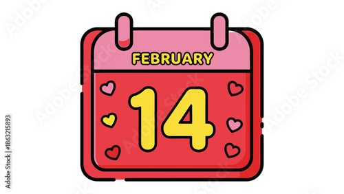 Valentine's Day Calendar: A charming illustration showcases a calendar page marking February 14th, adorned with hearts, embodying the spirit of love and romance.